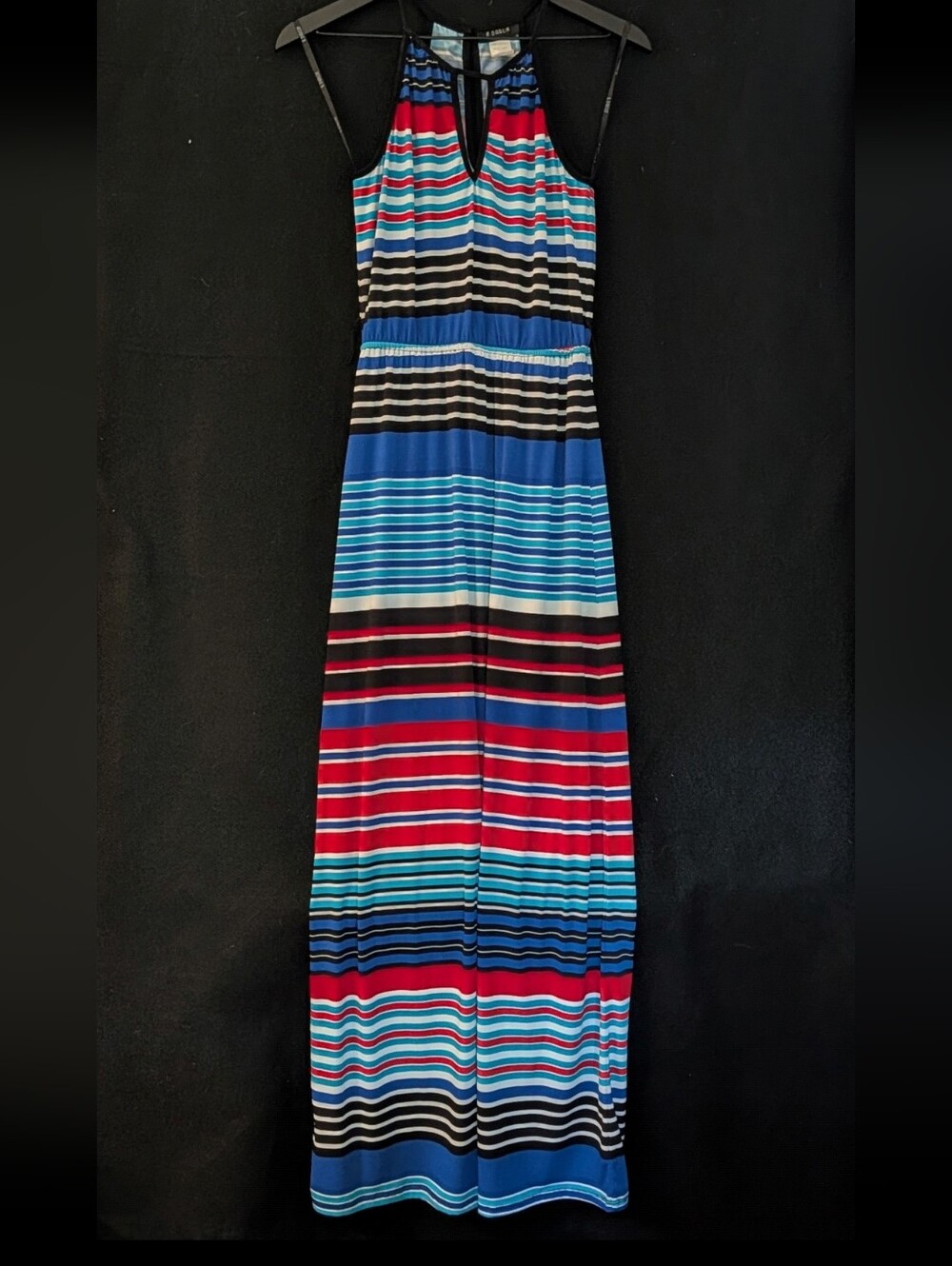 B Darlin 5/6 Striped Halter Maxi Dress Blue Red Black Vacation Cruise Junior